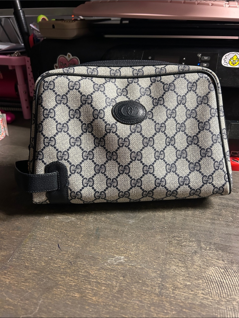 Vintage  Monogram Gucci Toiletry Bag - Beige/Black